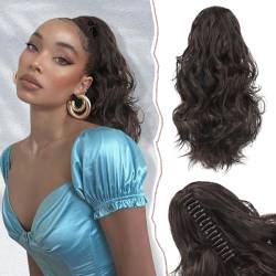 Sofeiyan Klauen Clip in Pferdeschwanz Verlängerung, 33cm Lange Lockige Pferdeschwanz Haarverlängerungen Natürliche Synthetische Haare Ponytail Extension Clip in Haarteil für Frauen Schokolade Braun von Sofeiyan