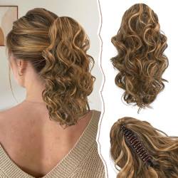 Sofeiyan Klauen Clip in Pferdeschwanz Verlängerung 33cm Lange Lockige Pferdeschwanz Haarverlängerungen Natürliche Synthetische Haare Ponytail Extension Clip in Haarteil für Frauen Dunkelbraun & Auburn von Sofeiyan