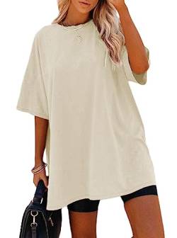 Sofia's Choice Damen Oversize Kurzarm T Shirt Rundhals Loose Top Casual Sommer Oberteile Beige S von Sofia's Choice