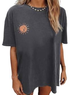 Sofia's Choice Damen Oversize Kurzarm T Shirt Rundhals Loose Top Casual Sommer Oberteile Grey L von Sofia's Choice