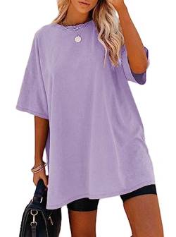 Sofia's Choice Damen Oversize Kurzarm T Shirt Rundhals Loose Top Casual Sommer Oberteile Purple L von Sofia's Choice