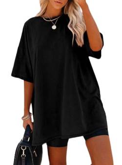 Sofia's Choice Damen Oversize Kurzarm T Shirt Rundhals Loose Top Casual Sommer Oberteile Schwarz M von Sofia's Choice