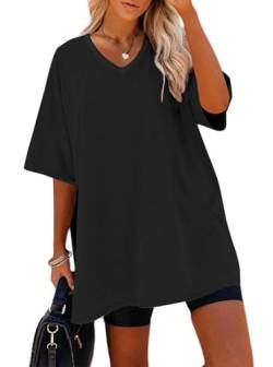 Sofia's Choice Damen Oversize Kurzarm T Shirt V Ausschnitt Sommer Top Casual Oberteile Schwarz L von Sofia's Choice