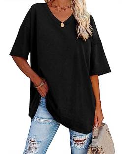 Sofia's Choice Damen Oversize Kurzarm T Shirt V Ausschnitt Sommer Top Casual Oberteile Schwarz M von Sofia's Choice