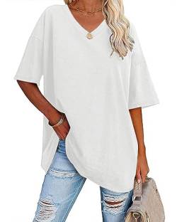 Sofia's Choice Damen Oversize Kurzarm T Shirt V Ausschnitt Sommer Top Casual Oberteile White L von Sofia's Choice