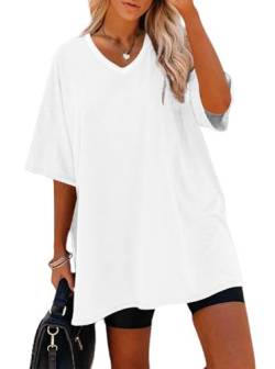 Sofia's Choice Damen Oversize Kurzarm T Shirt V Ausschnitt Sommer Top Casual Oberteile White M von Sofia's Choice