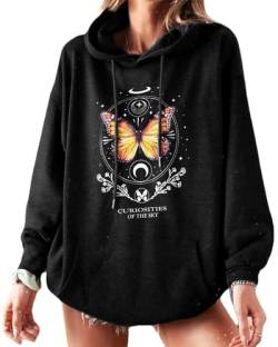 Sofia's Choice Damen Oversize Sweatshirt Kordelzug Grafischem Kapuzenpullover Casual Hoodie Schwarz L von Sofia's Choice