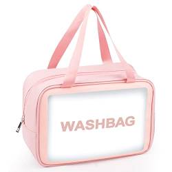 Sofore Kulturbeutel Transparente Kulturtasche für Handgepäck auf der Reise Tragetasche Reisetaschen PVC Kulturtasche Organizer Tragetasche für Damen, Business, Badezimmer, Rosa(Groß) von Sofore