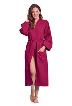 Luxuriöser Bademantel, weich, saugfähig, leicht, lang, Kimono, Waffel, Hotel/Spa, Baumwolle - Rot - X-Large von Soft Touch Linen