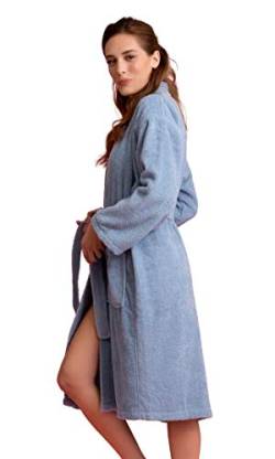 Soft Touch Linen Damen Bademantel Frottee Kimono Bademantel dick 100% Baumwolle, Hell, blau, Medium von Soft Touch Linen