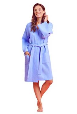 Soft Touch Linen Kimono Waffel Robe - Damen Bademantel Spa Bademantel - Leichte Baumwolle & Polyester Mischung, Serenity Blue, Large von Soft Touch Linen