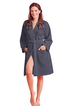 Soft Touch Linen Kimono Waffel Robe - Damen Bademantel Spa Bademantel - Leichte Baumwolle & Polyester Mischung, dunkelgrau, Large von Soft Touch Linen