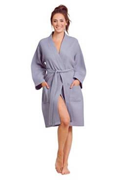 Soft Touch Linen Kimono Waffel Robe - Damen Bademantel Spa Bademantel - Leichte Baumwolle & Polyester Mischung, grau, Medium von Soft Touch Linen