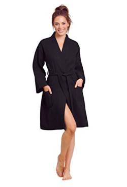 Soft Touch Linen Kimono Waffel Robe - Damen Bademantel Spa Bademantel - Leichte Baumwolle & Polyester Mischung, schwarz, Large von Soft Touch Linen