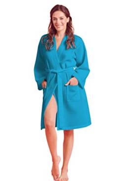 Soft Touch Linen Kimono Waffel Robe - Damen Bademantel Spa Bademantel - Leichte Baumwolle & Polyester Mischung - Blau - Large von Soft Touch Linen