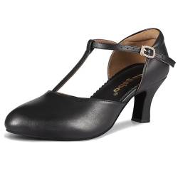 Damen Lateinische Ballsaal Tanzschuhe Hochzeit Pumps T-Strap Charakterschuhe, Schwarz, 37.5 EU von Sogebo