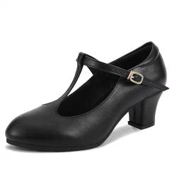 T-Strap Ballroom Dance Shoes Damen Salsa Charakter Pumps Kleid Heels, Schwarz, 41 EU von Sogebo