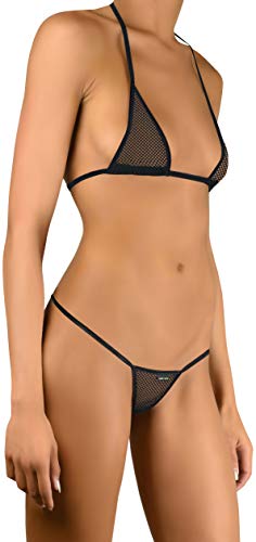 Sohimary 203 Damen Mini Netz String Tanga Bikini XS S M 32 34 36 38 Schwarz von Sohimary