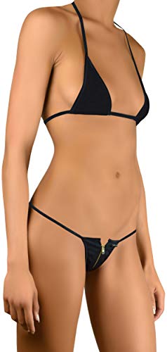 Sohimary 207 Damen Mini Reißverschluss String Tanga Bikini XS S M 32 34 36 38 Schwarz von Sohimary