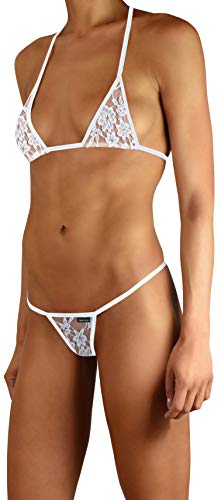 Sohimary 222 Damen Mini Spitze String Tanga Bikini XS S M 32 34 36 38 Weiß von Sohimary