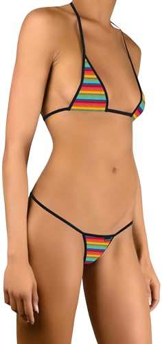 Sohimary 244 Damen Mini Farbig Streifen String Tanga Bikini 32 34 36 38 XS S M Mehrfarbig von Sohimary