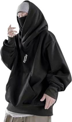 Ninja-Hoodie for Männer und Frauen, Hip-Hop-Street-Style, Rollkragenpullover, Bestickt, einfarbig, bequemer Ninja-Hoodie (Color : A, Size : XXL) von Sohodoo