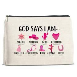 Christliche Geschenke für Frauen Mädchen Sie Cowgirl, inspirierende, religiöse Geschenke, Cowgirl-Make-up-Tasche für Tochter, Schwester, Bestie, Enkelin, God Says I Am Cowgirl, Kosmetiktasche, von Soiceu