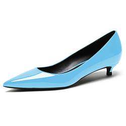 Niedrige Absatzpumps für Frauen, Spitze Kitten-Absatzschuhe, Slip-On-Pumps, Bequeme Business-Anzugsschuhe, Lacklederpumps, 3.5cm Party-Anzugschuhe mit Geschlossenen Zehen Hell Blau EU40 von Soireelady