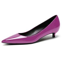 Niedrige Absatzpumps für Frauen, Spitze Kitten-Absatzschuhe, Slip-On-Pumps, Bequeme Business-Anzugsschuhe, Lacklederpumps, 3.5cm Party-Anzugschuhe mit Geschlossenen Zehen Lila EU40 von Soireelady