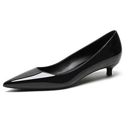 Niedrige Absatzpumps für Frauen, Spitze Kitten-Absatzschuhe, Slip-On-Pumps, Bequeme Business-Anzugsschuhe, Lacklederpumps, 3.5cm Party-Anzugschuhe mit Geschlossenen Zehen Schwarz EU38 von Soireelady