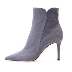 Soireelady Damen Ankle Boots |Stiefeletten Zipper | Leder-Optik Schuhe | 8 CM High Heels | Kurzschaft Stiefel mit Absatz Beige EU41 von Soireelady