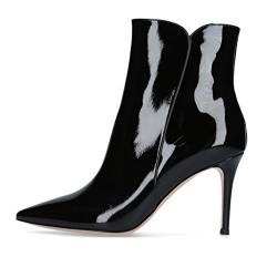Soireelady Damen Ankle Boots |Stiefeletten Zipper | Leder-Optik Schuhe | 8 CM High Heels | Kurzschaft Stiefel mit Absatz Lack Black EU45 von Soireelady