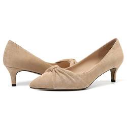 Soireelady Damen Kätzchen Fersenpumpen Mid Fersenpumpen Schuhe mit niedriger Absatz für Damen Mid Fersenschuhe für Frauen Beige EU 37 von Soireelady