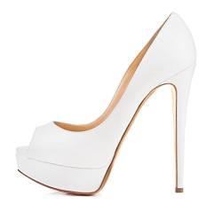 Soireelady Damen Klassische Pumps Stilettos Party High Heels Plateau Schuhe Peep Toe White EU37 von Soireelady