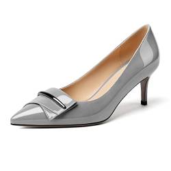 Soireelady Damen Lackleder Elegante Komfort Slip On Kitten Heel Kleid Pumps Schuhe Grau EU 41 von Soireelady