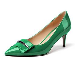 Soireelady Damen Lackleder Elegante Komfort Slip On Kitten Heel Kleid Pumps Schuhe Grün EU 40 von Soireelady