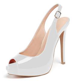Soireelady Damen Plateau Peeptoe High Heel Sandalen mit Stiletto Absatz Schuhe für Mädchenn EU38 Weiß von Soireelady