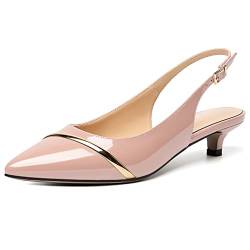 Soireelady Damen Pumps Kitten Heels Spitze Zehe Slingback mit Schnalle Slingback Nackt EU 43 von Soireelady