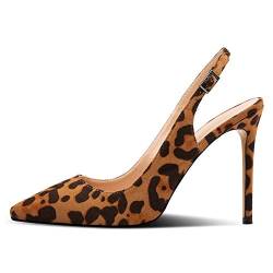 Soireelady Damen Slingback Pumps,Spitz Sandalen Stiletto High Heel,10cm Hohe Absätze Damenschuhe Wildleder Leopard 41 von Soireelady