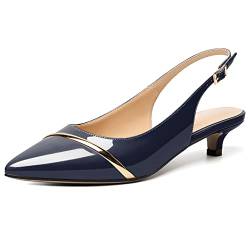 Soireelady Damen Slingback Pumps mit Kitten Heel Spitz Zehen Kleid Schuhe für Büro Dame Klassische Damen-Pumps Basic Komfort Slip auf Kitten Heel Elegant Pumps Schuhe Marine EU 37 von Soireelady