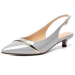 Soireelady Damen Spitzen Zehen Basic Komfort Slinback auf Kitten Heel Elegant Pumps Schuhe Grau EU 36 von Soireelady