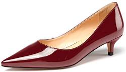 Soireelady Frauen Kitten Heels Spitzen Zehen Slip on Low Heel Pumps 3.5CM Burgund EU41 von Soireelady