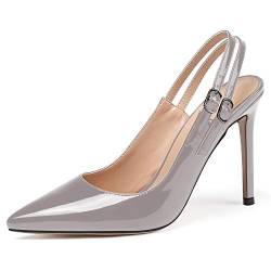 Soireelady Frauen Slingback Pumps, Damen Spitz Stiletto Absatz, Elegante Büro Pumps, Sommer 10CM Slingback Schuh Grau EU38 von Soireelady