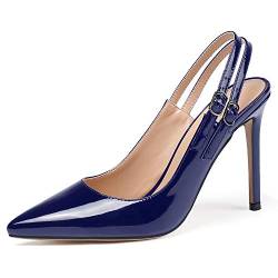 Soireelady Frauen Slingback Pumps, Damen Spitz Stiletto Absatz, Elegante Büro Pumps, Sommer 10CM Slingback Schuh Marine EU35 von Soireelady