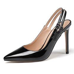 Soireelady Frauen Slingback Pumps, Damen Spitz Stiletto Absatz, Elegante Büro Pumps, Sommer 10CM Slingback Schuh Schwarz EU35 von Soireelady