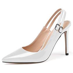 Soireelady Frauen Slingback Pumps, Damen Spitz Stiletto Absatz, Elegante Büro Pumps, Sommer 10CM Slingback Schuh Weiß EU35 von Soireelady