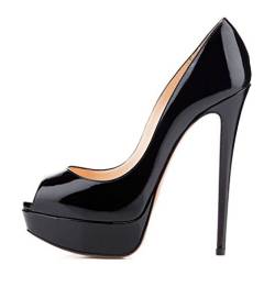 Soireelady Plateau Pumps für Damen,Peep Toe mit 14 cm Absatz,Stiletto High Heels,Schwarz EU41 von Soireelady