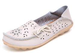 Solaud Damen Driving Loafers Leder Mokassins Atmungsaktive Ausschnitte Weiche Walking Schuhe Frauen Slip On Loafers von Solaud