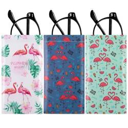 Soleebee 3 Stück Weich Tragbaren Brillenetui für Damen, Leder Brillenhülle Sonnenbrillen Etui Brillentasche Brillen Beutel Schutzhülle für Brillen Pouch Make up Aufbewahrungstasche (Flamingos) von Soleebee