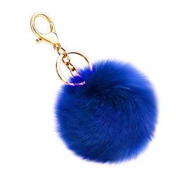 Soleebee Künstliche Kaninchenfell Keychain Flauschigen Ball Pom Pom Schlüsselanhänger Taschen Koffer Rucksäcke Zubehör Charm Auto Schlüsselanhänger Schlüsselring für Frauen (Dunkelblau) von Soleebee